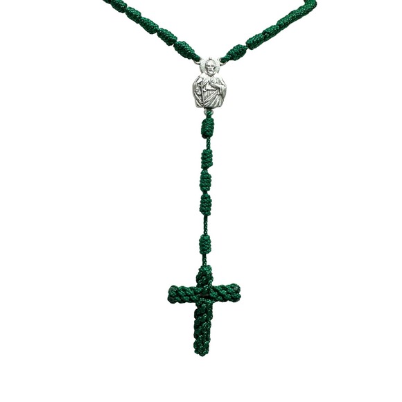 St Jude Green Knotted Rope Rosary Necklace Handmade Saint NEW - Picture 2 of 5